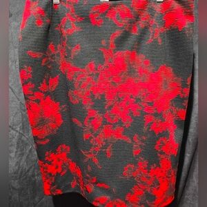 Kasper Red & Black Multi Floral Pencil Skirt – Size Large